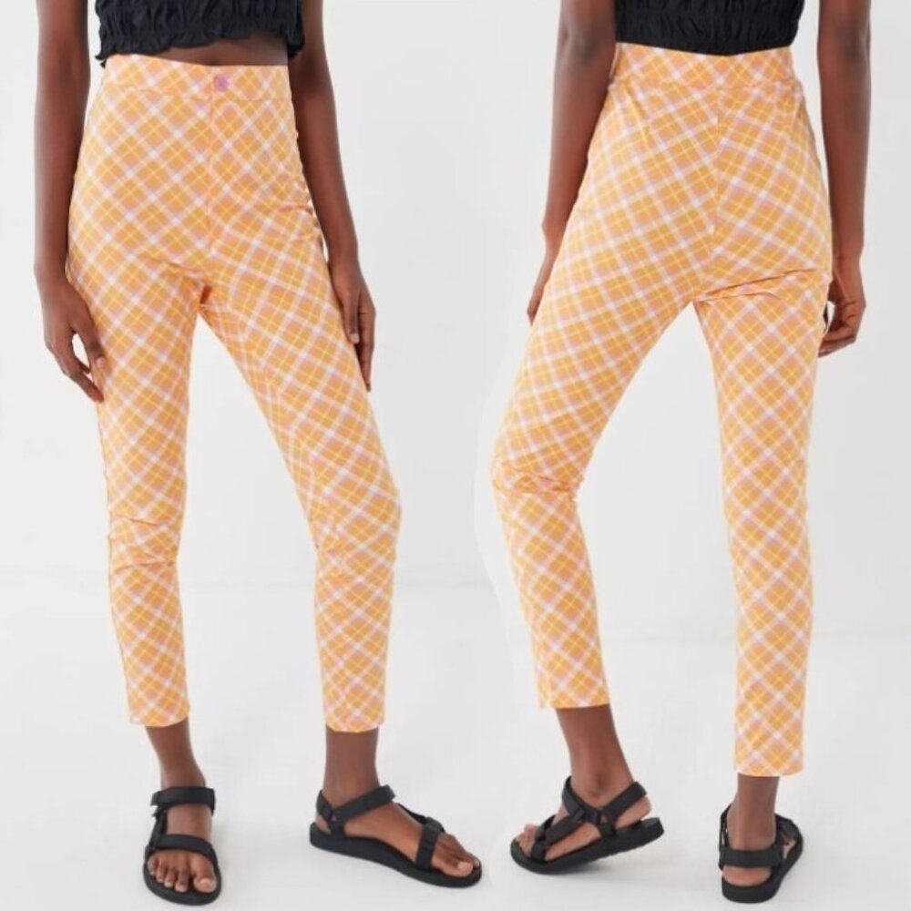 Urban Outfitters Ingrid High-Waisted Pinup Pants Size 0 Orange Pink Plaid Skinny